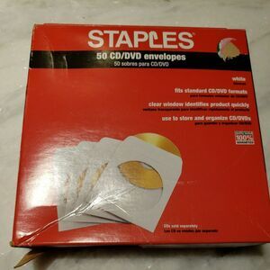 Staples Open End CD/DVD Envelopes, 5" x 5", White, 50/Box